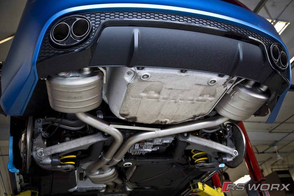 Exhaust and underbody work on a European car at RSW Auto Repair in Kinnelon, NJ