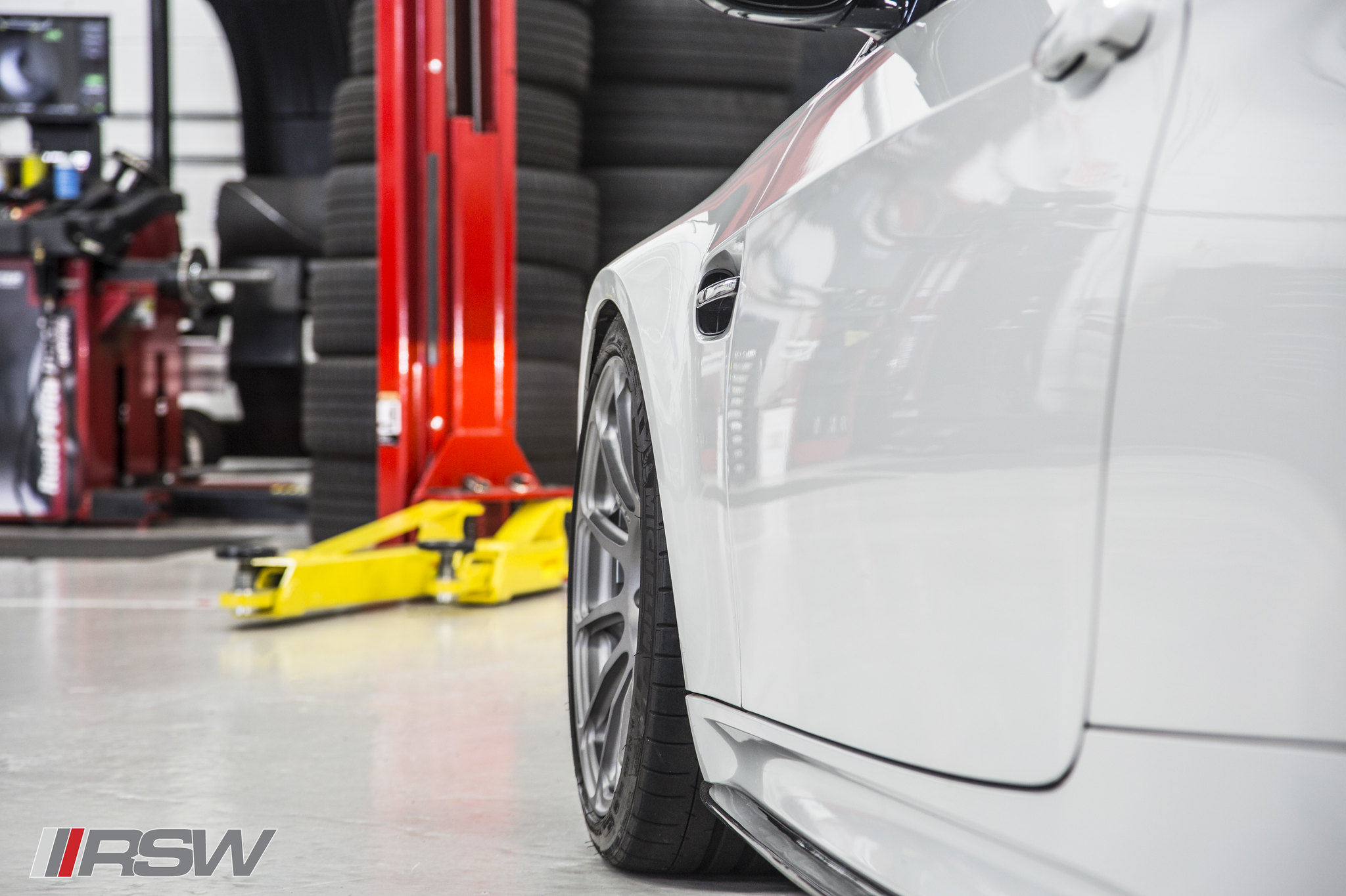 Fresh tires fitted to a BMW at RSW Auto Repair in Kinnelon, NJ
