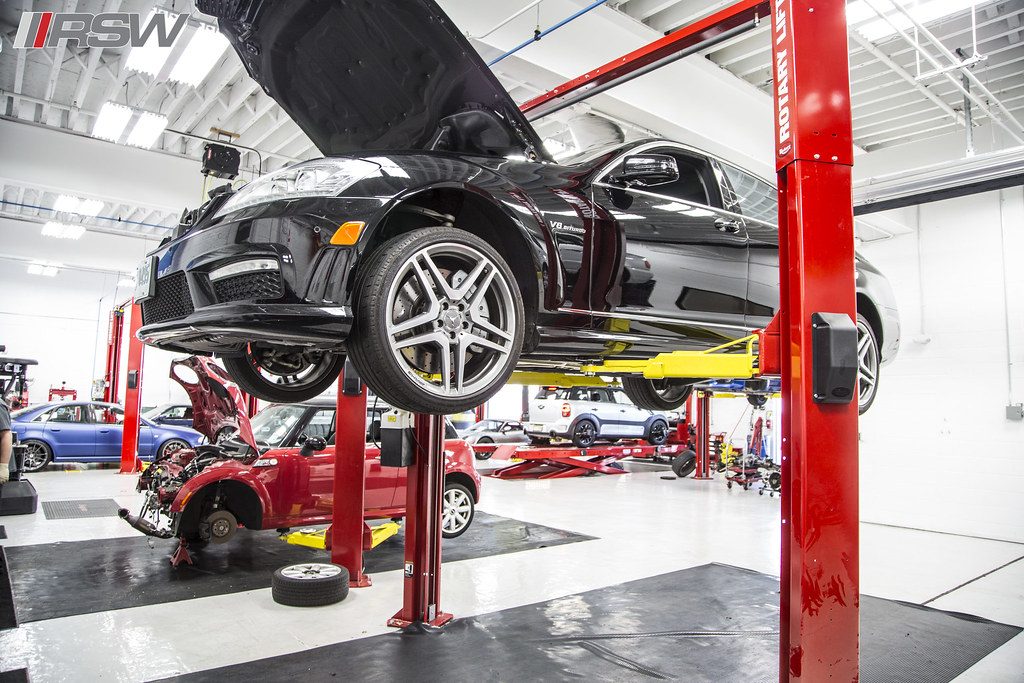 Mercedes-Benz on the lift at RSW, the European specialist serving Kinnelon, NJ