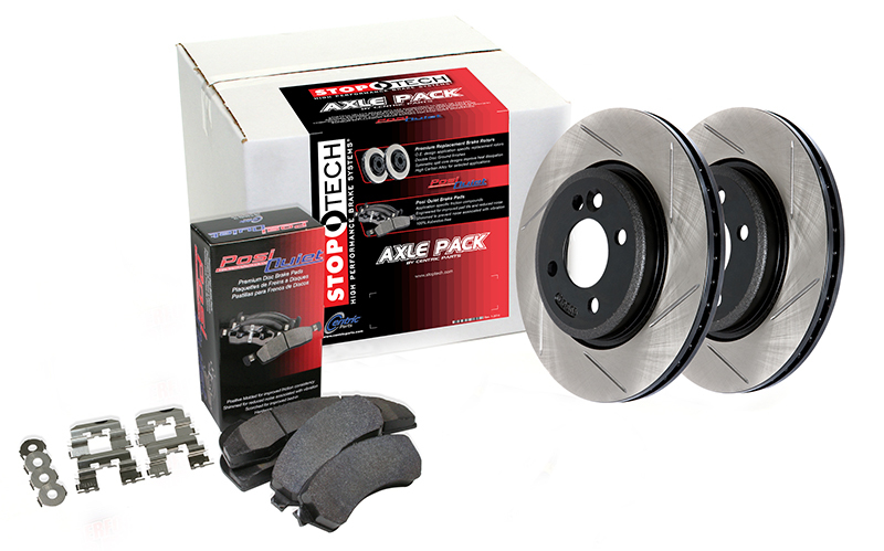 Brake pads and rotors laid out before a brake job at RSW Auto Repair in Kinnelon, NJ