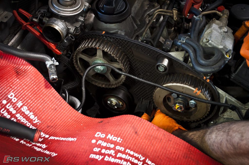 Timing drive service under way on a European engine at RSW Auto Repair in Kinnelon, NJ